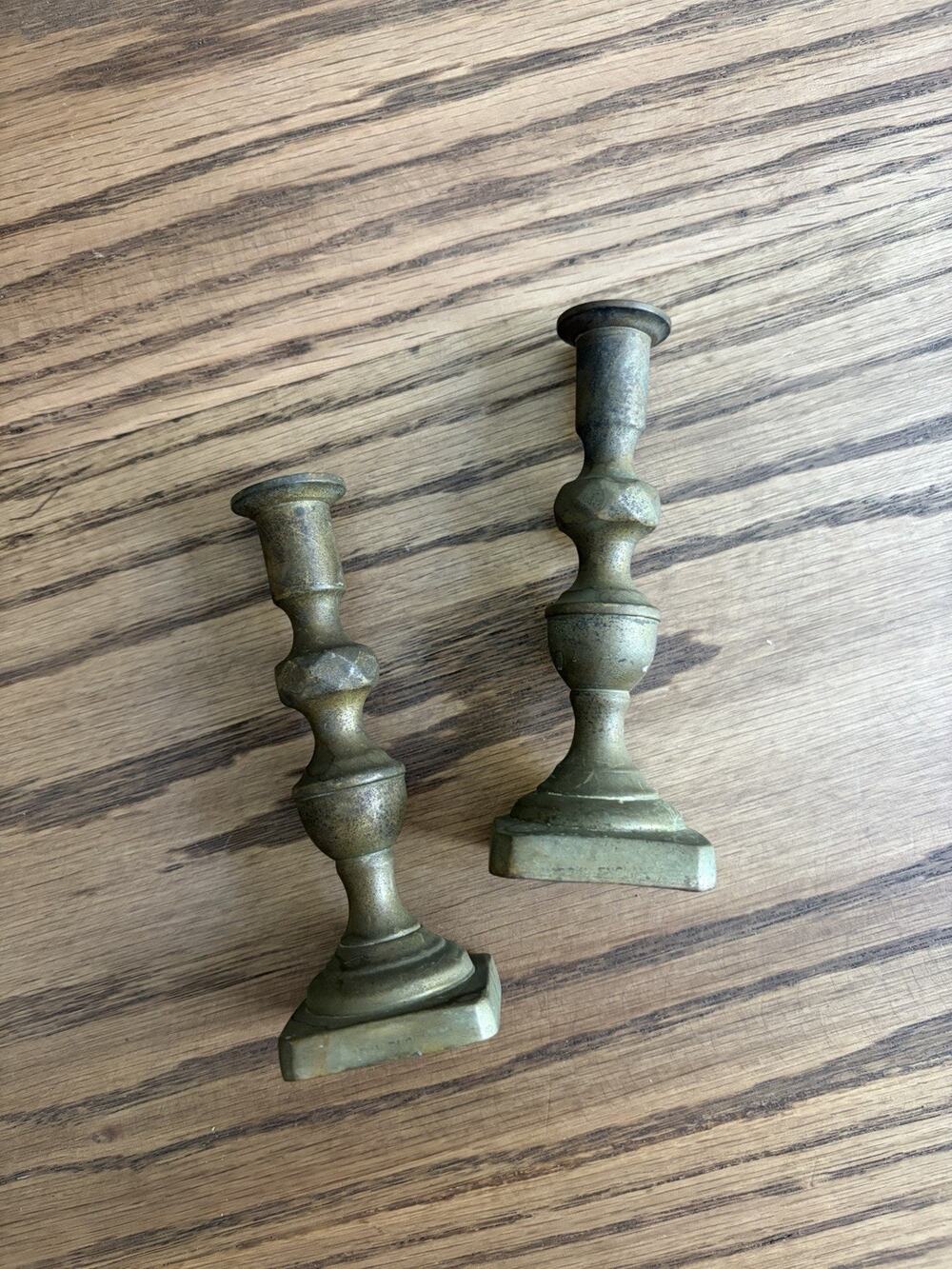 Vintage Midcentury Solid Brass Candle Holders Mini Tapers Set Of 2